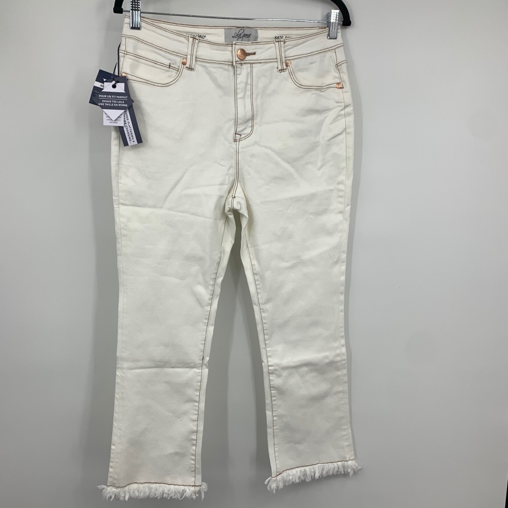 Lola Jeans womens 10 Jean Kate Ecru Lively high rise straight frayed NEW